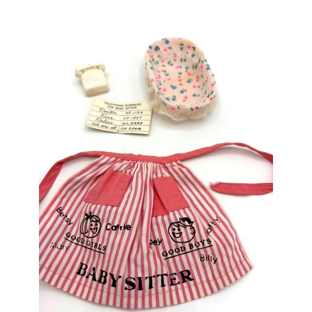 Vintage 1963 Barbie Baby-Sits Apron and Accessories